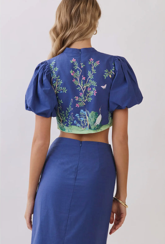 Botanical Print Puff Sleeve Top
