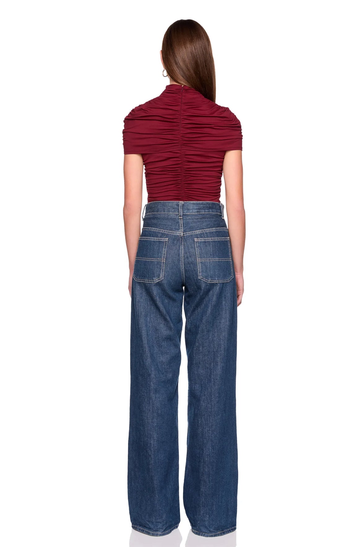 Mock Neck Overlay Gathered Top in Oxblood