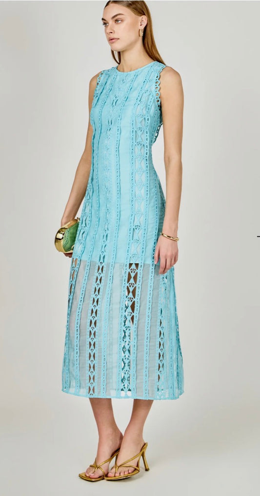 Blue lace midi dress
