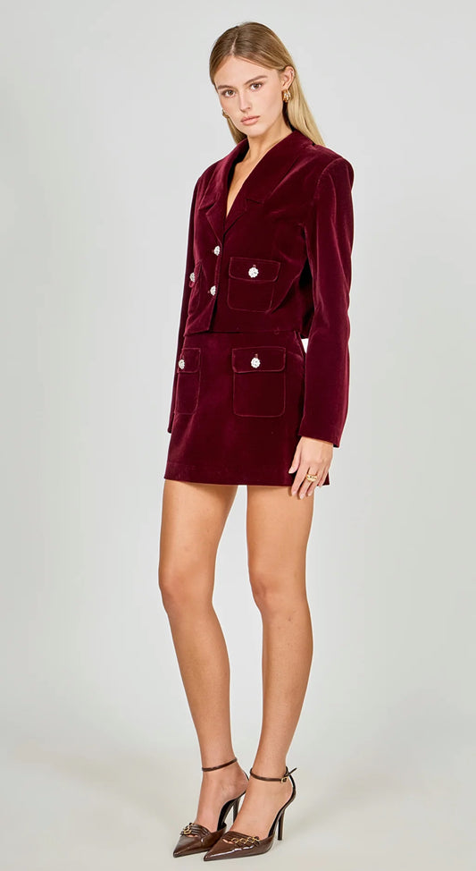 Velvet Jeweled Mini Skirt