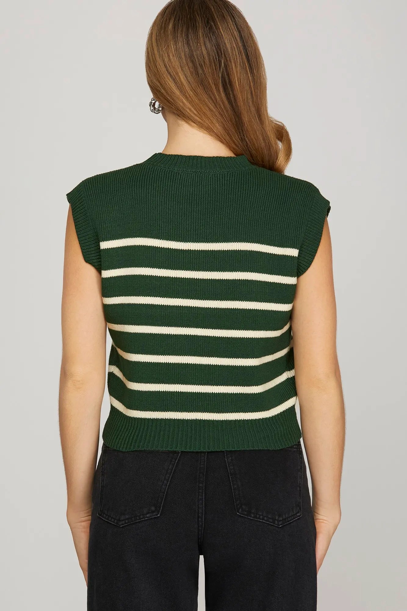 Hunter Green Striped Sleeveless Sweater