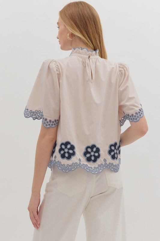 Eyelet Ruffle Collar Top