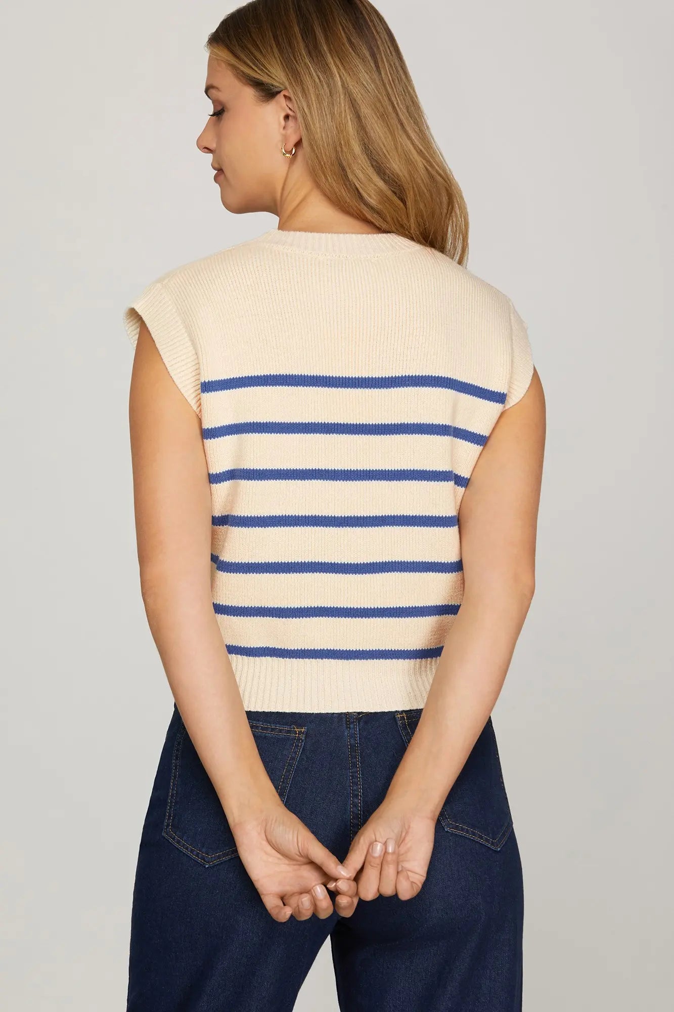 Cobalt Striped Sleeveless Sweater