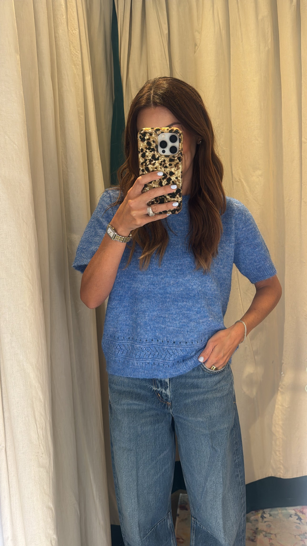 Heathered Blue Short Sleeve Sweater