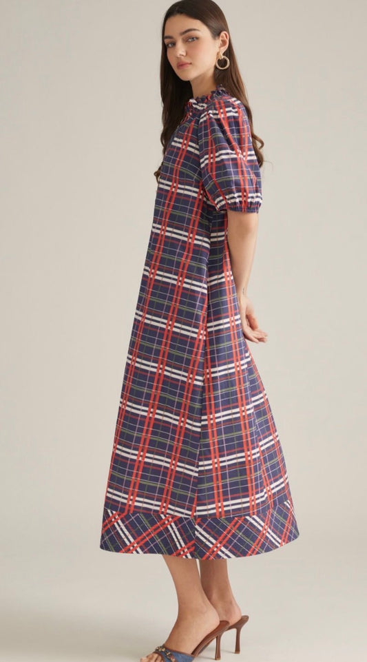 Navy Plaid Maxi Dress