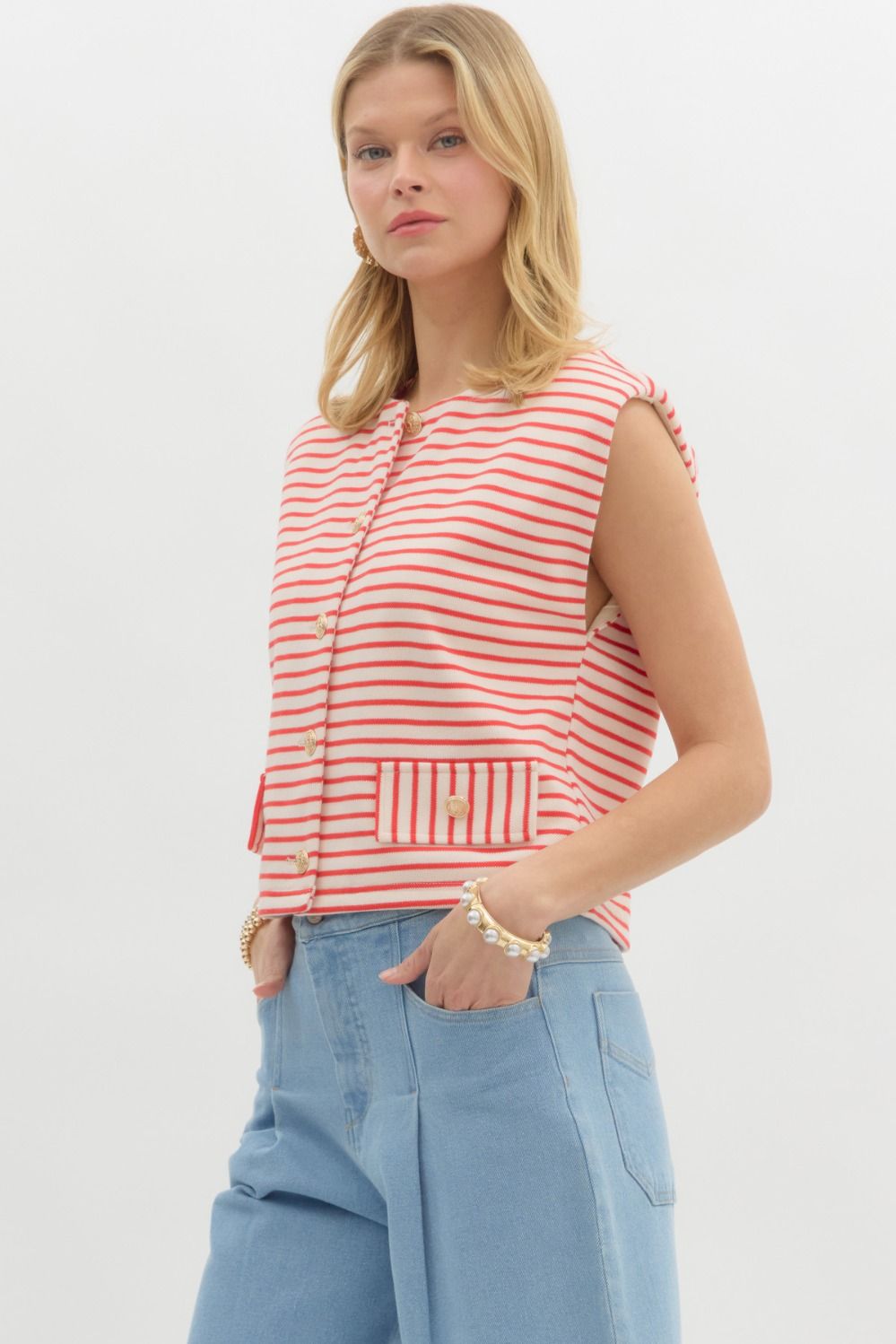 Red Stripe Sleeveless Top