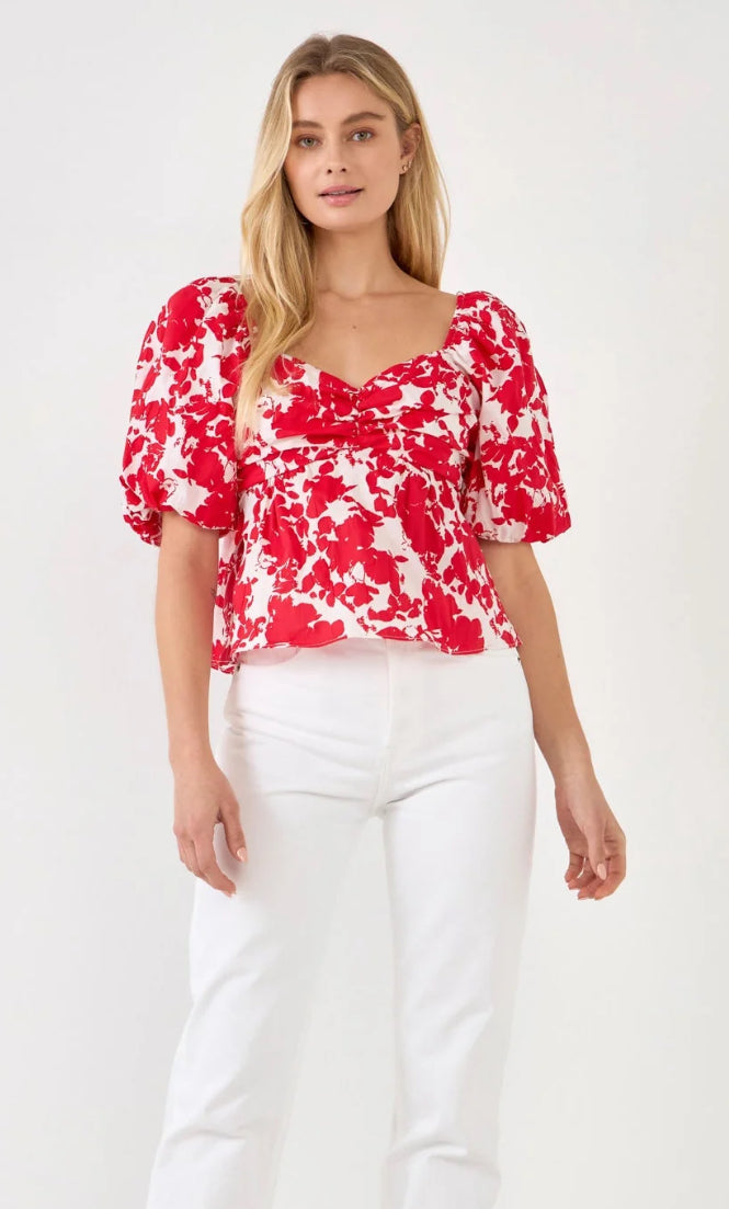 Floral Tie Back Top in Red