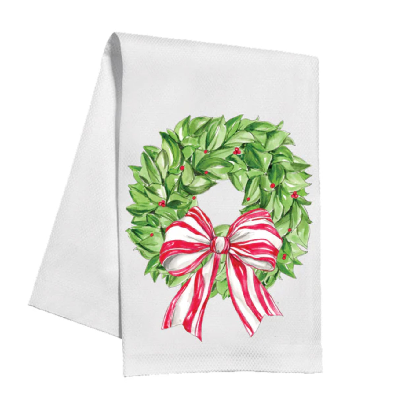 Red Bow Wreath Kitchen Towel