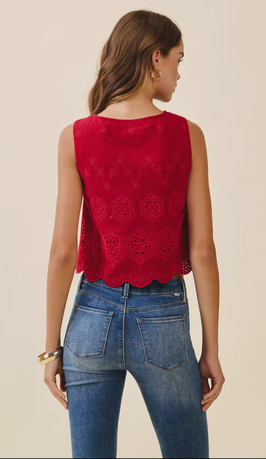 Floral Eyelet Crop Top-L