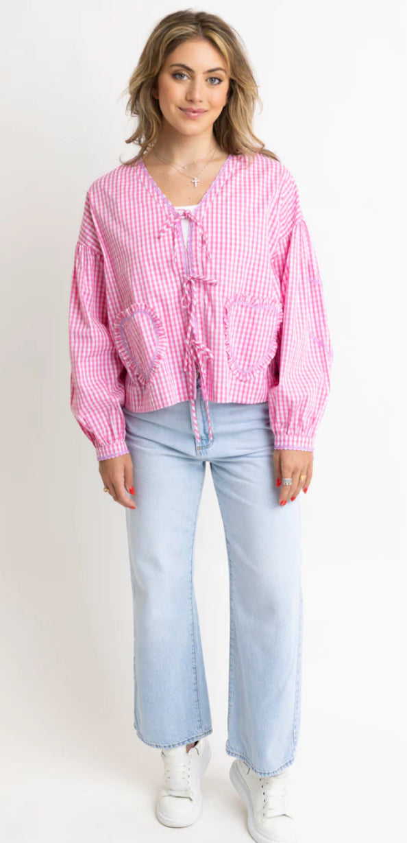 Check Heart Pocket Tie Top