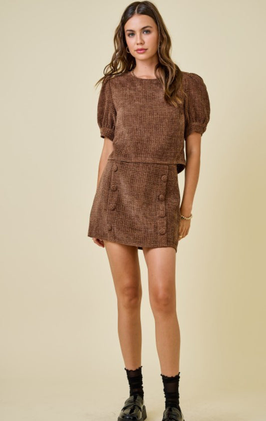 Brown Tweed Button Mini