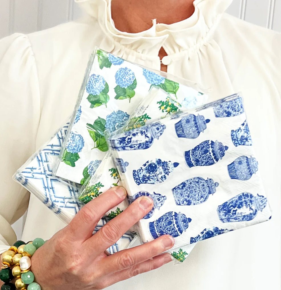 Blue Bamboo Trellis Cocktail Napkins