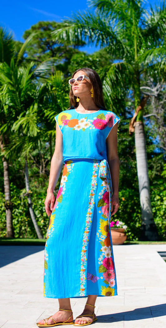 Jackie Top in Wildflower Aqua