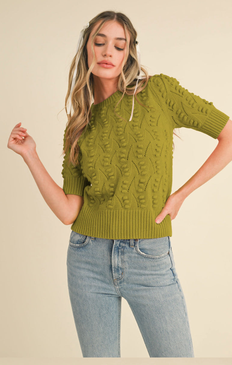 Knit short sleeve sweater in Golden Kiwi
