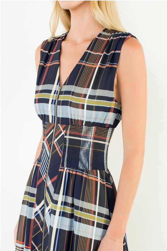 Plaid Smocked Waist Midi Dress