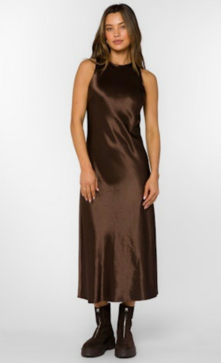 Dorothea Chocolate Satin Dress