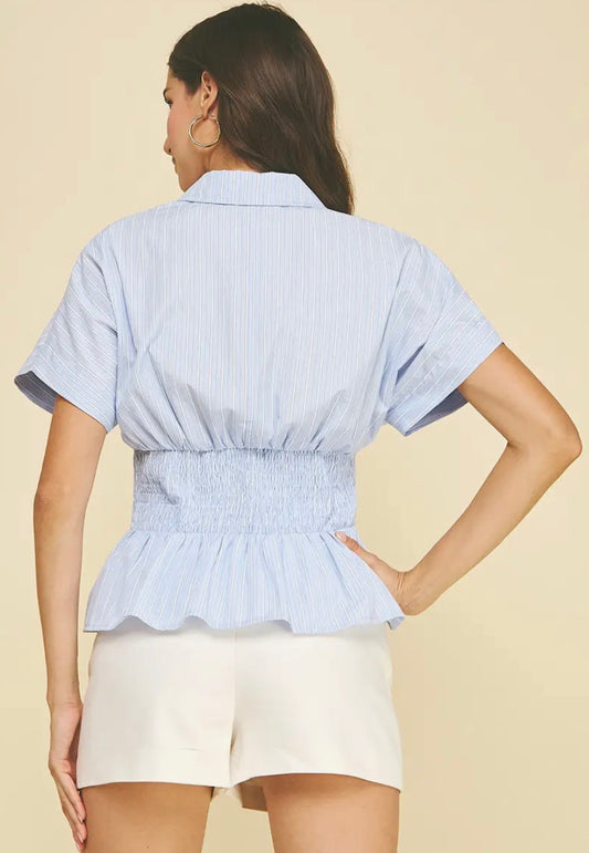 Stripe Button Down Top Waistline Detail