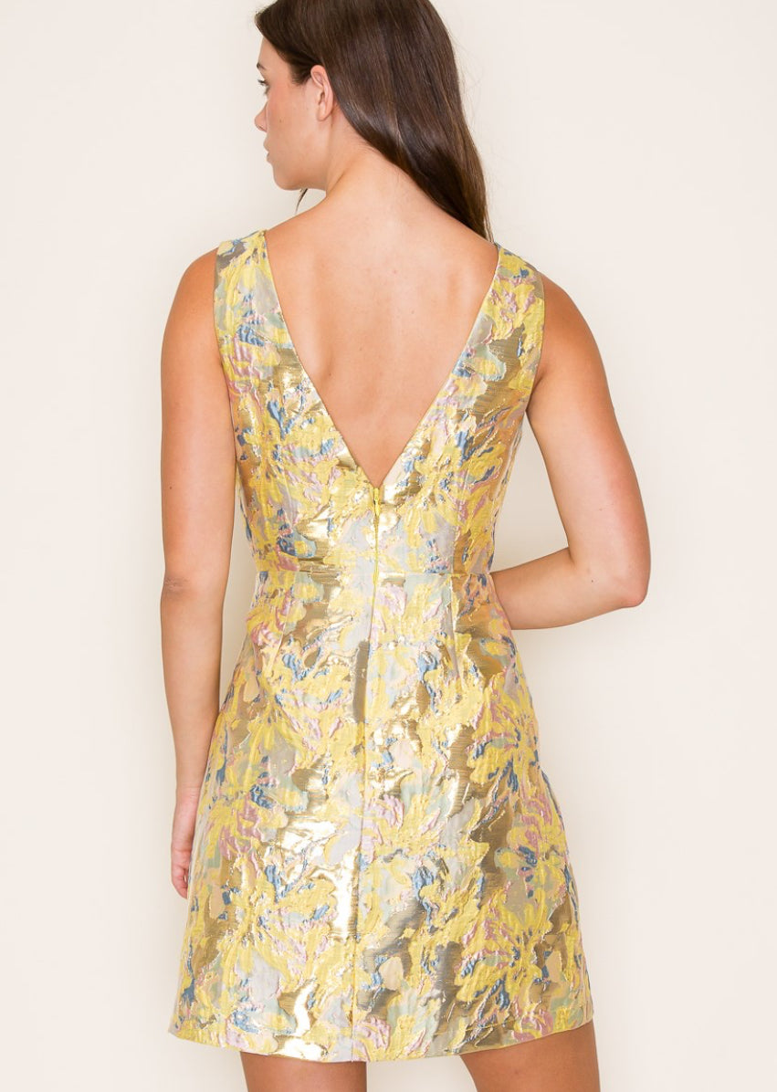 Golden Jacquard Mini Dress