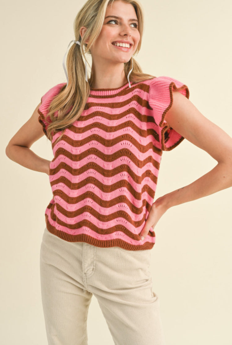 Wavy Stripe Sweater in Pinkberry Brick
