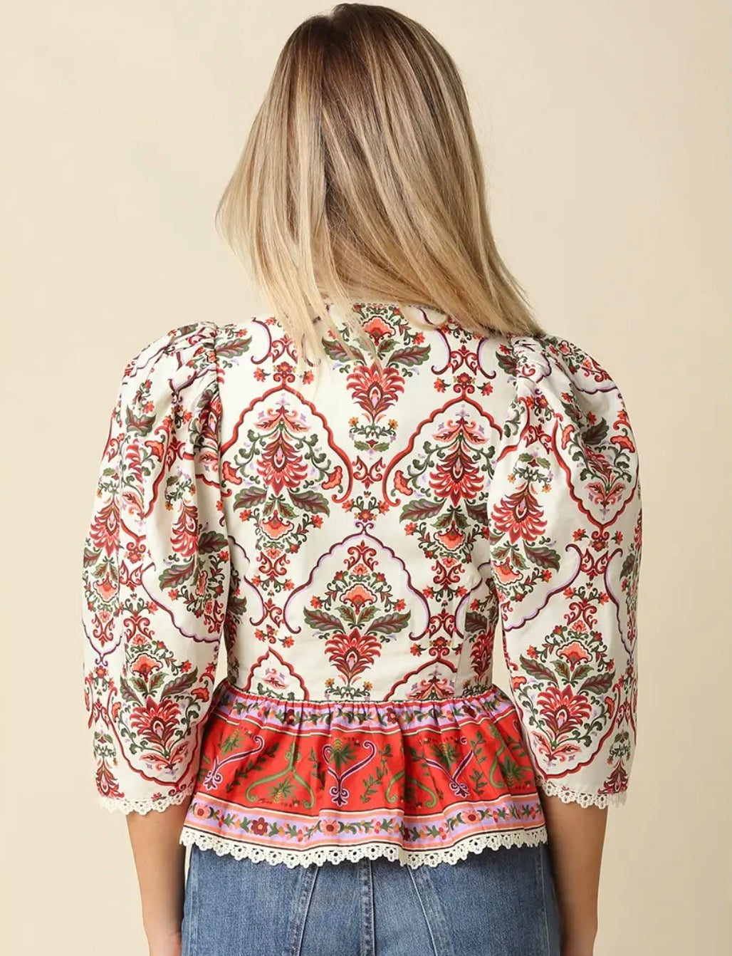 Cream Floral Peplum Top