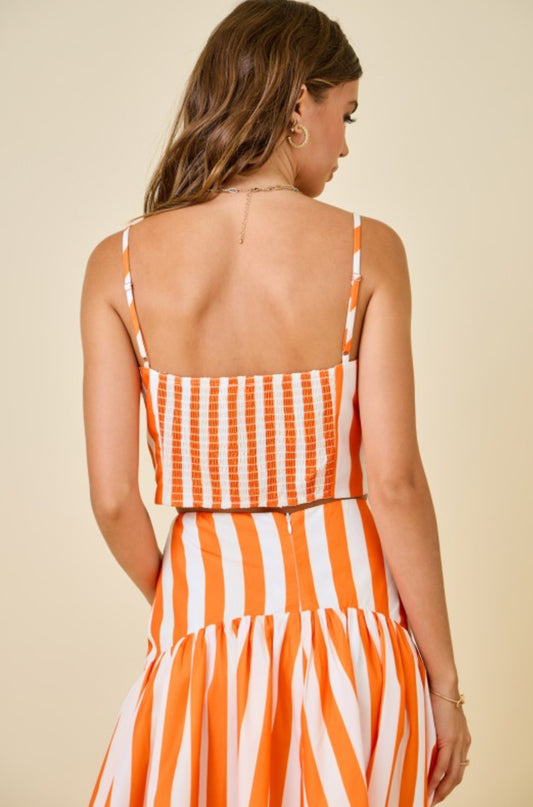 Orange Stripe Top + Skirt Set