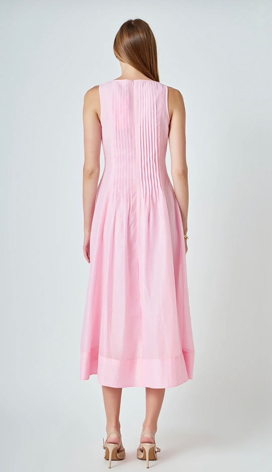 Pink Pintuck Midi Dress