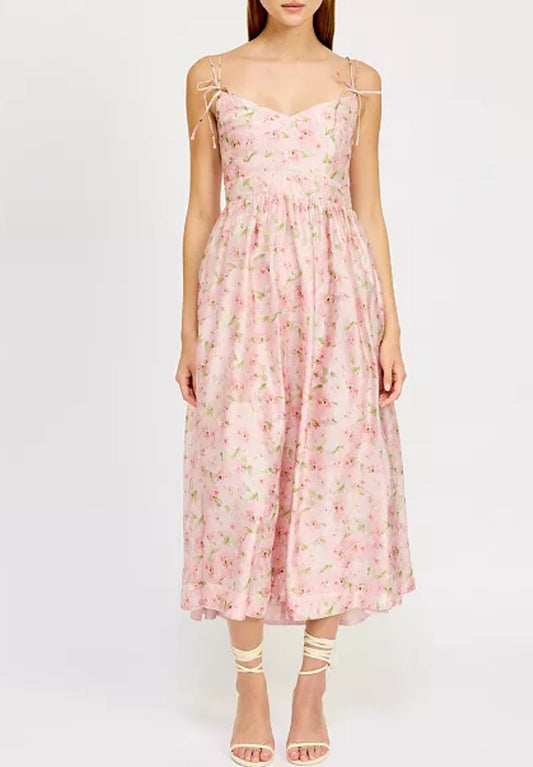 Pink floral Josette Midi Dress-L