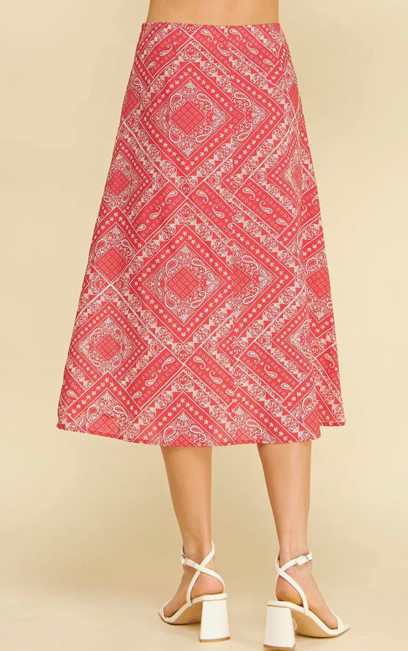 Paisley A-Line Midi Skirt