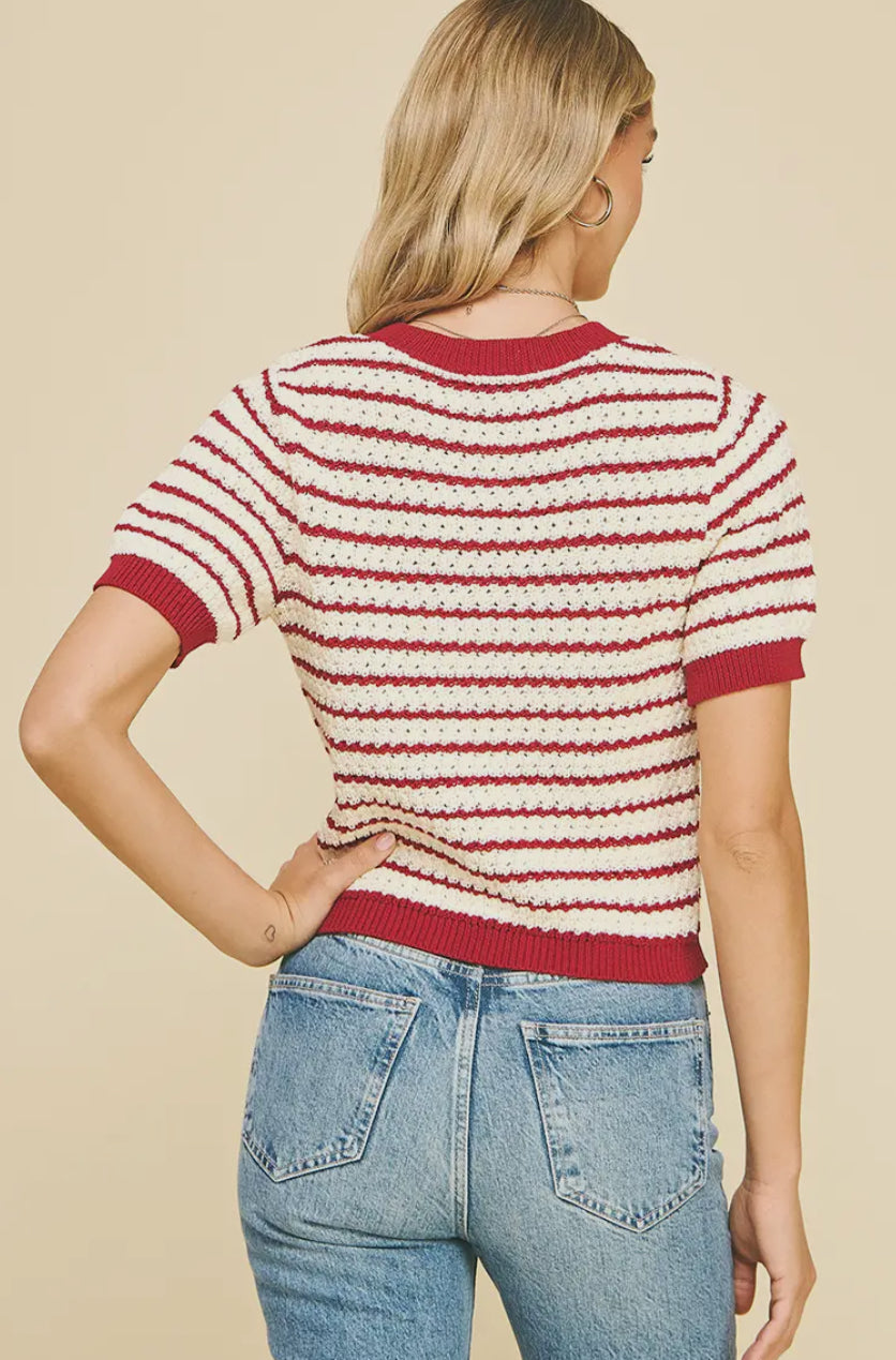 Stripe Textured Top in Maroon