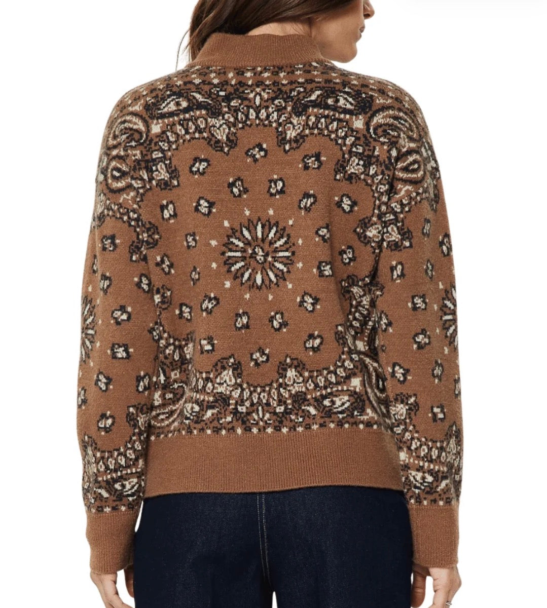 Caramel Paisley Quarter Zip Sweater