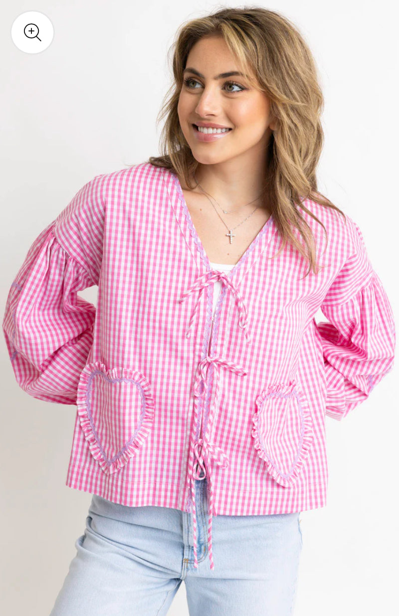 Check Heart Pocket Tie Top
