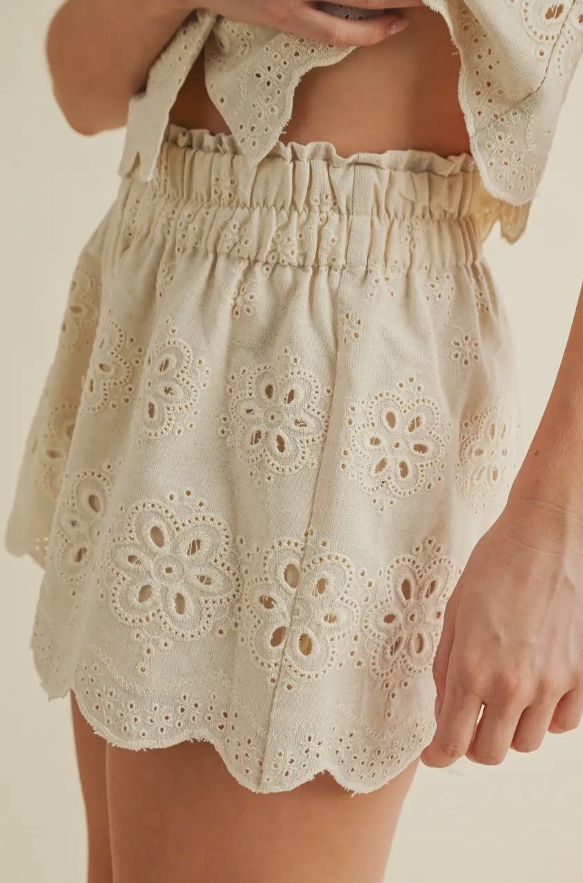 Beige Eyelet Shorts