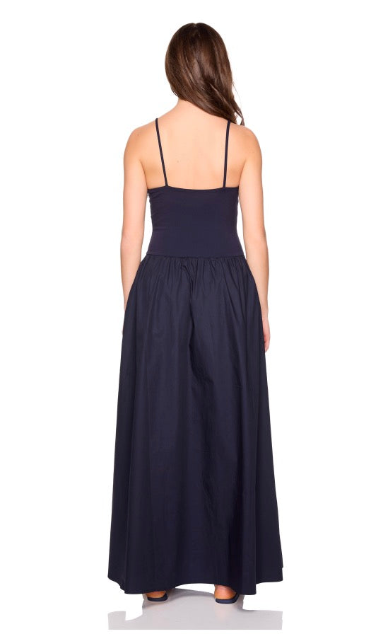 Midnight Knit Poplin Maxi Dress