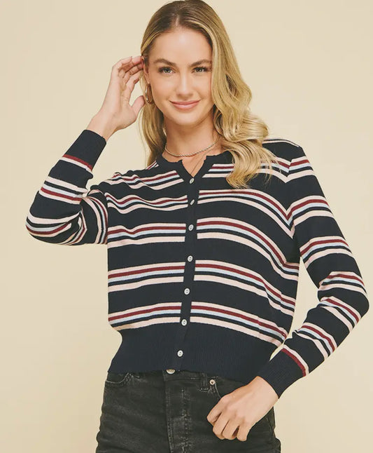 Preppy Striped Cardigan-L