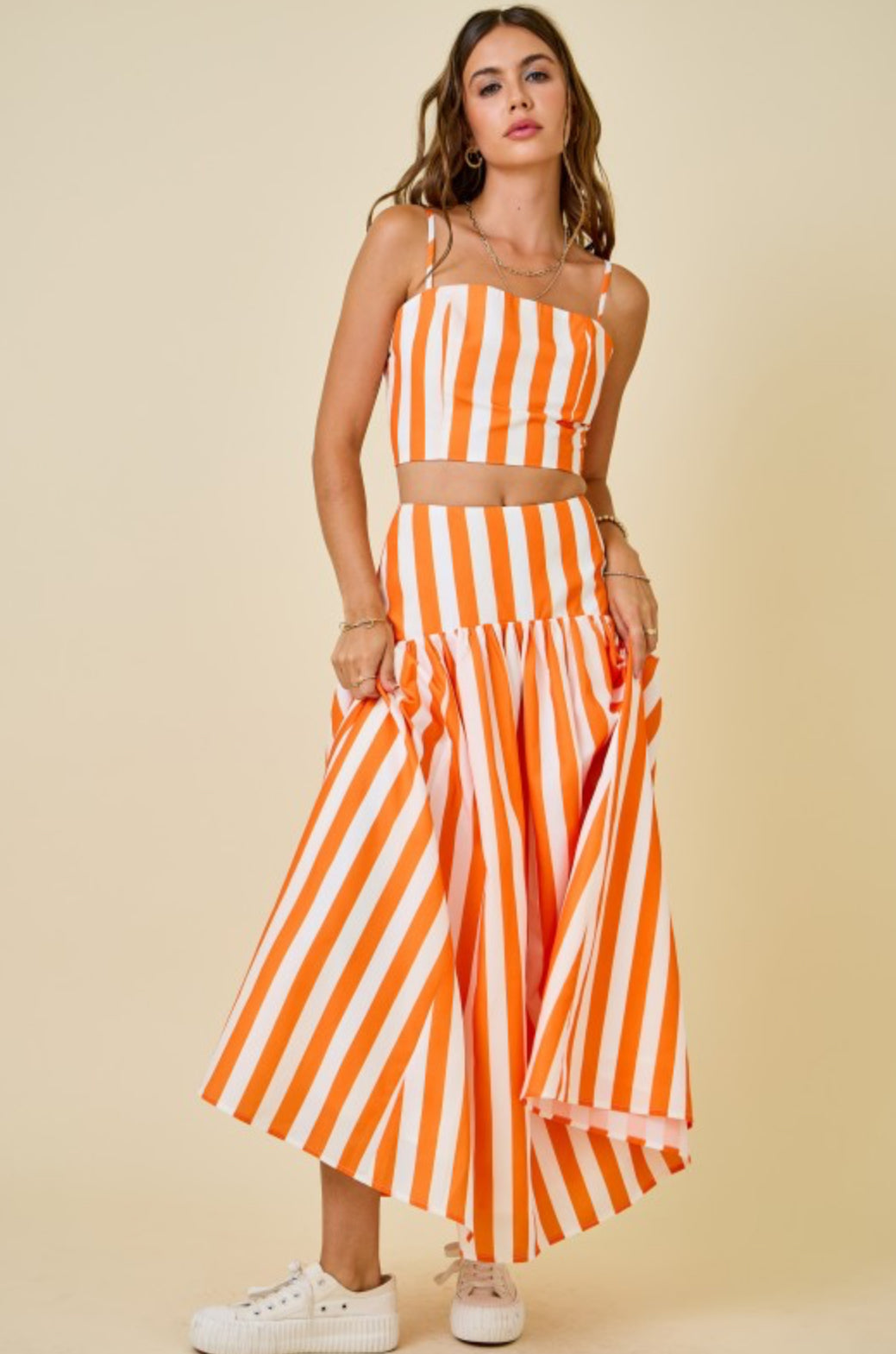Orange Stripe Top + Skirt Set