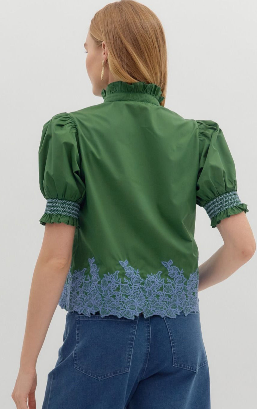 Leaf Green Embroidered Top