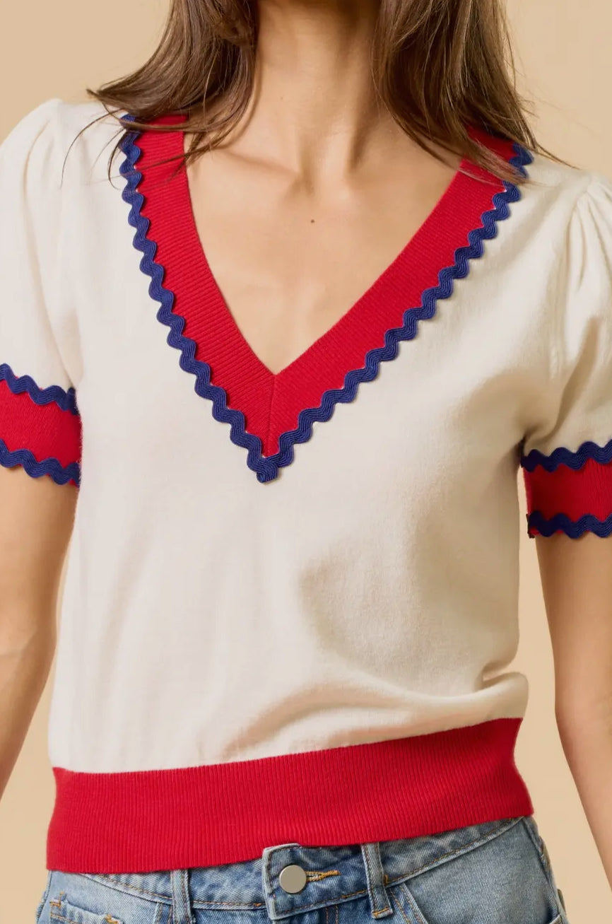 Short Sleeve Ric Rac Sweater