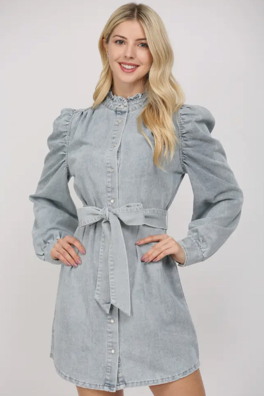 Ruffle Collar Denim Dress