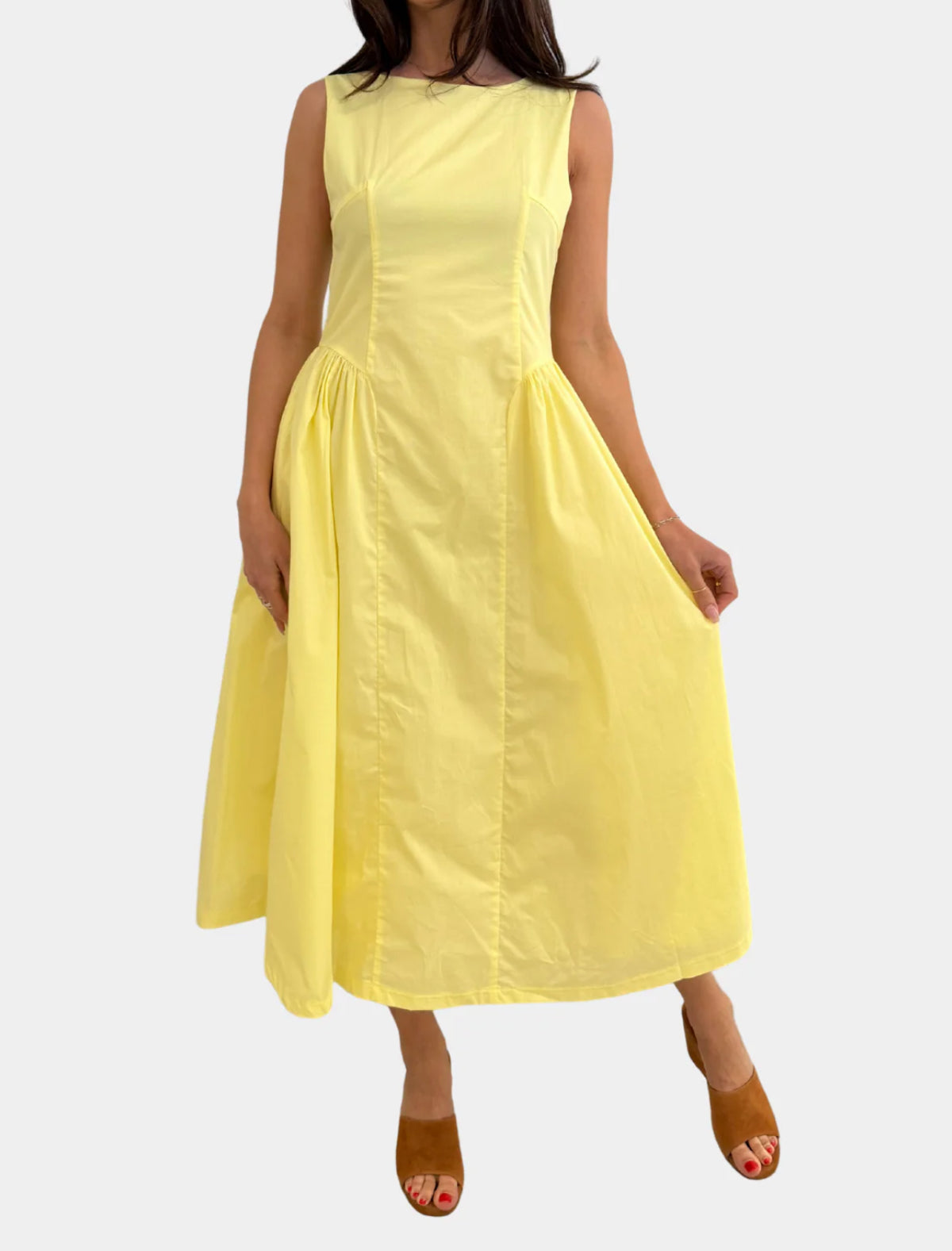 Basque Waist Midi Dress-L