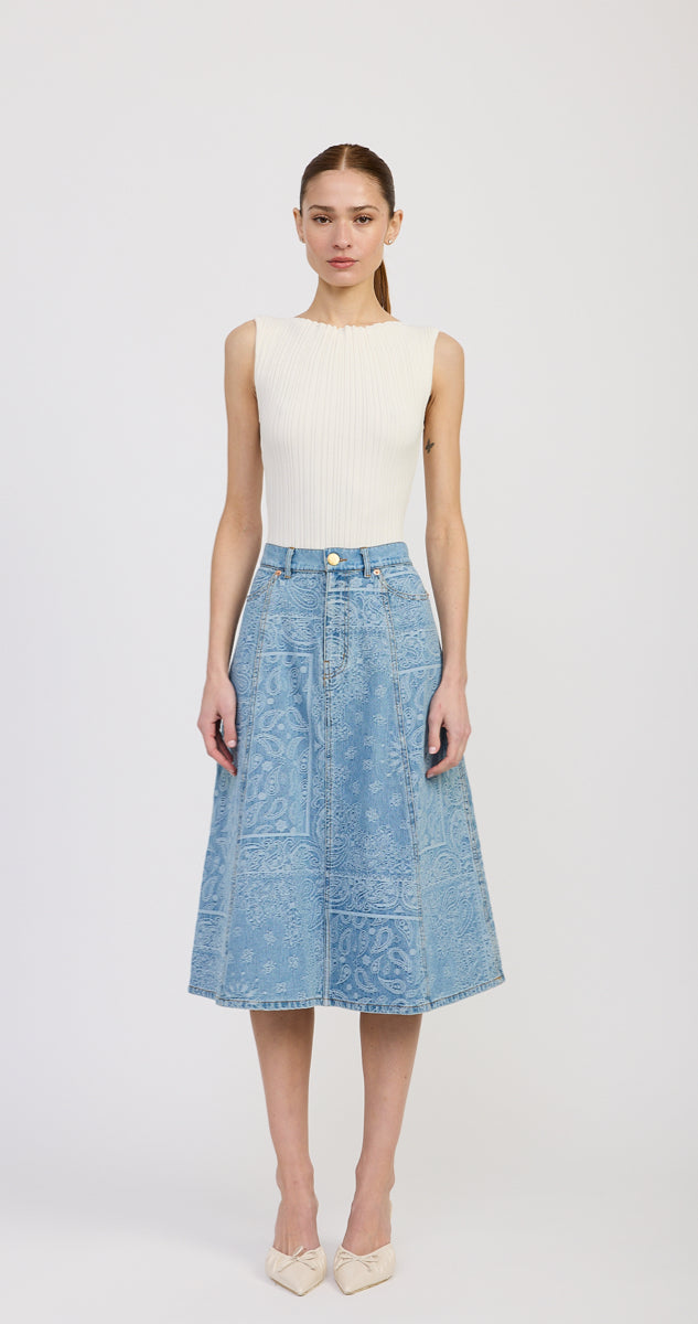 Tarak Denim Midi Skirt in Light Blue