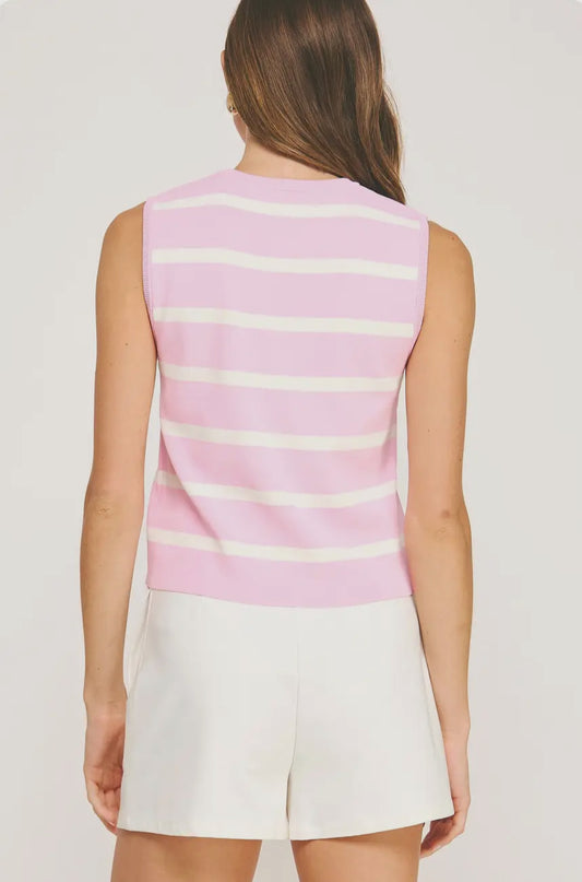 Striped Sleeveless Vest Top Pink