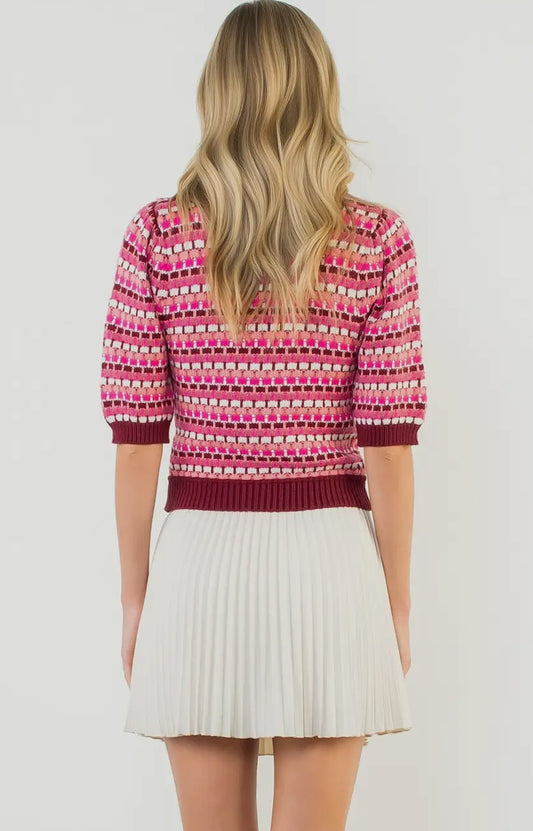 Puff Sleeve Knit Top in Pink