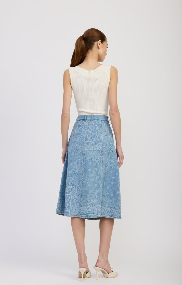 Tarak Denim Midi Skirt in Light Blue