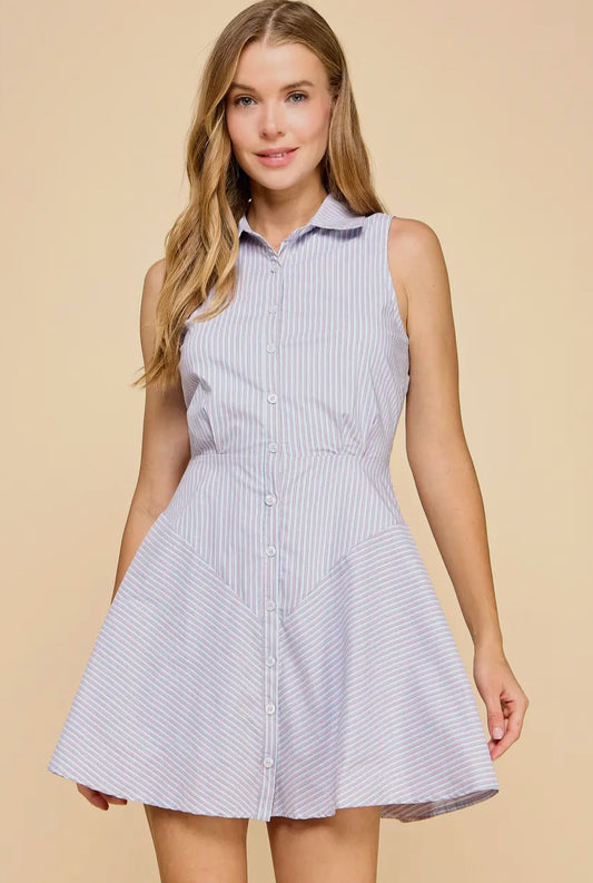 Striped Sleeveless Collared Dress