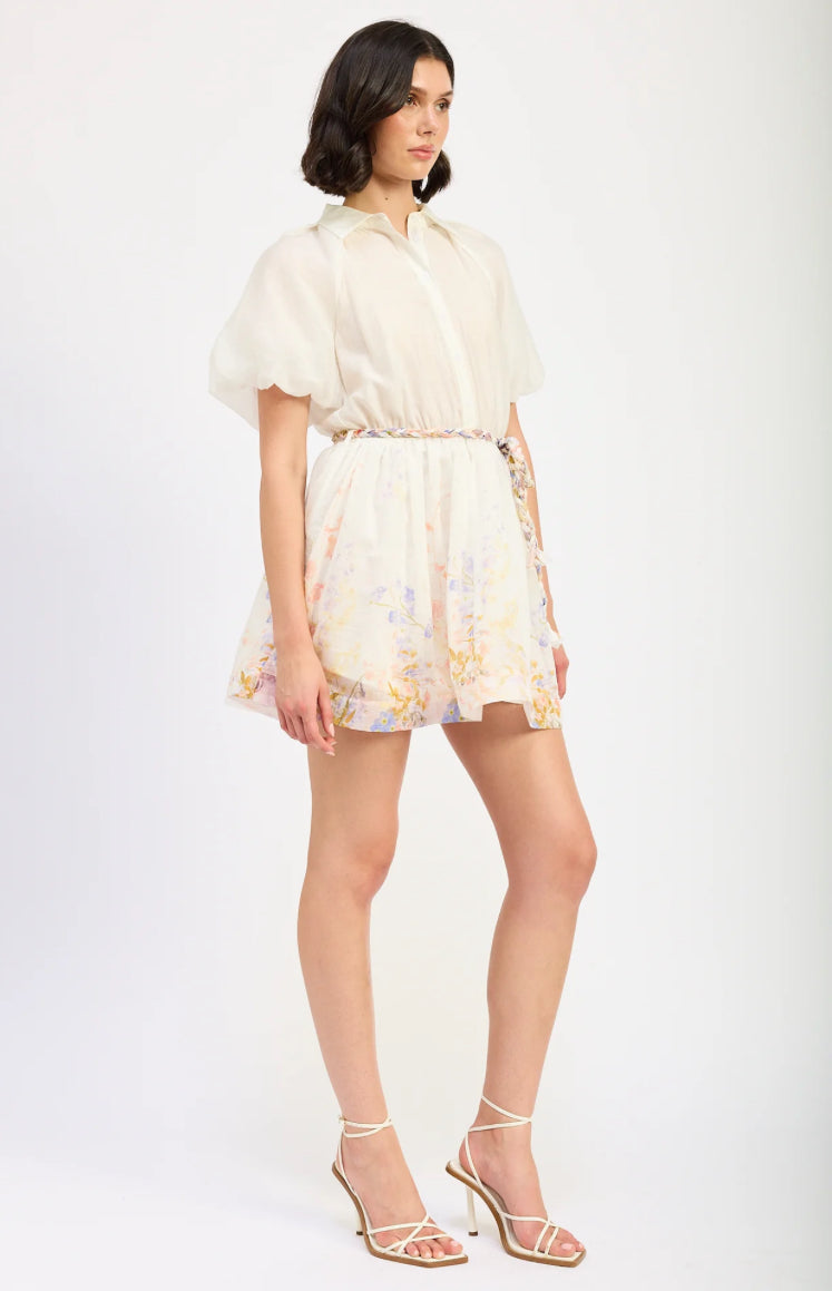 Ivory Button Front Border Dress