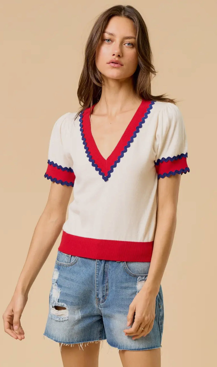 Short Sleeve Ric Rac Sweater
