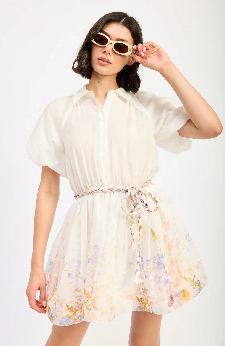 Ivory Button Front Border Dress