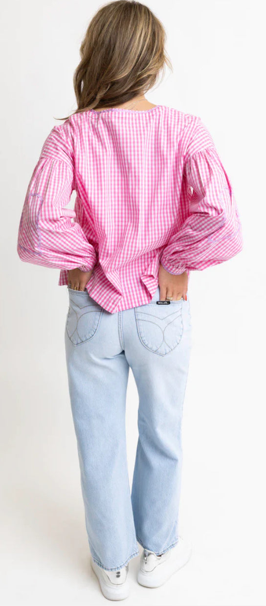 Check Heart Pocket Tie Top