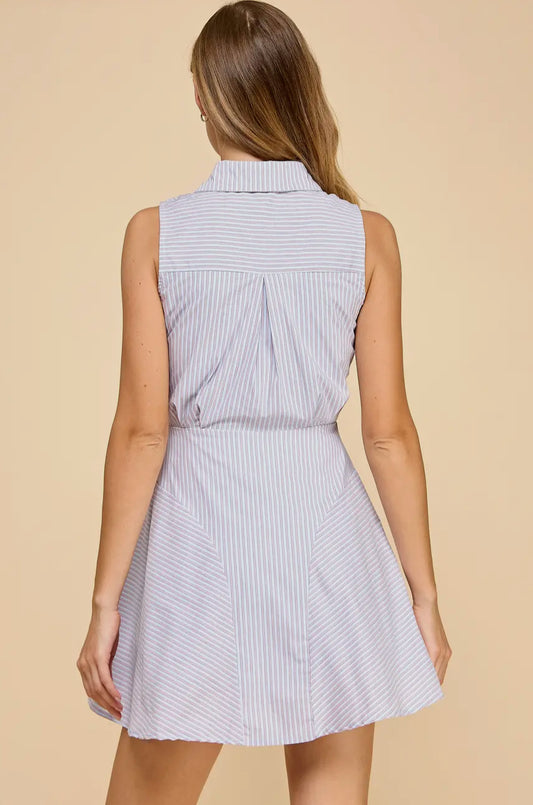 Striped Sleeveless Collared Dress