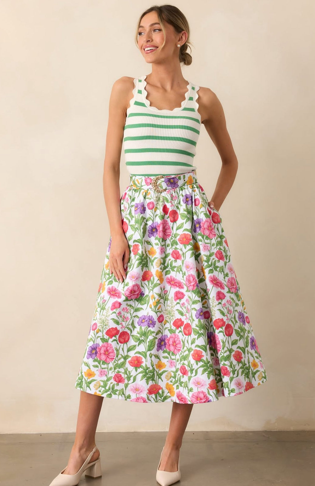 Thena Belted Midi Skirt